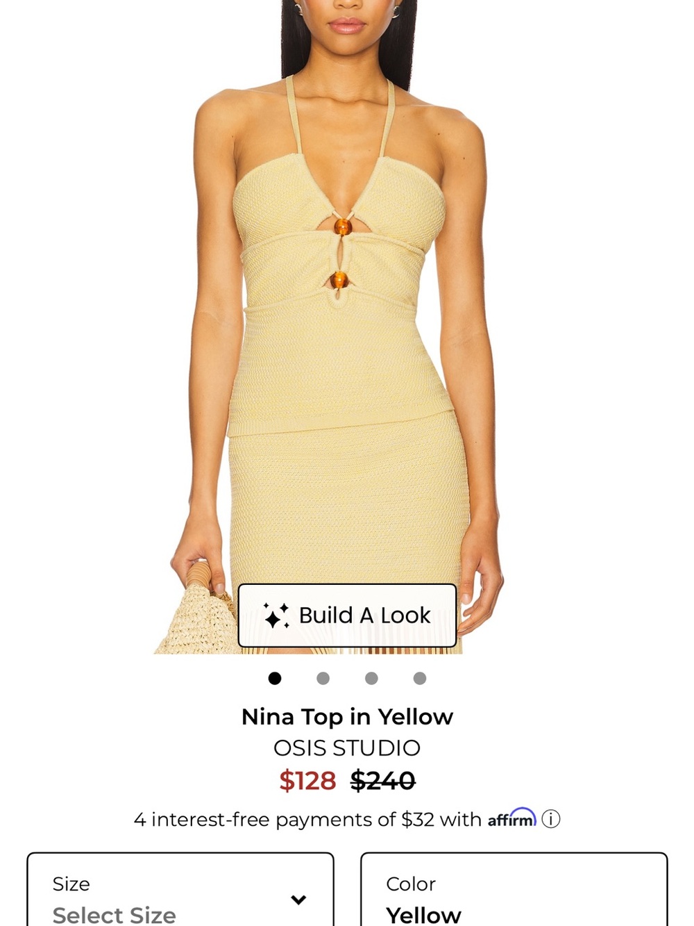 Mois Studio Nina Halter Mini Top in Yellow with Amber Rings